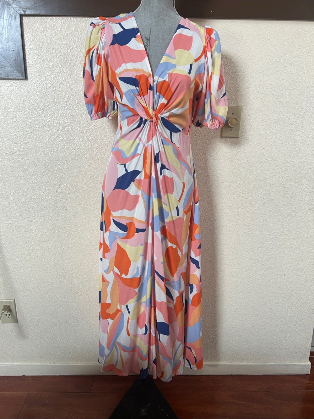 Abstract Print Knot-Front Maxi Dress in Pink Multi